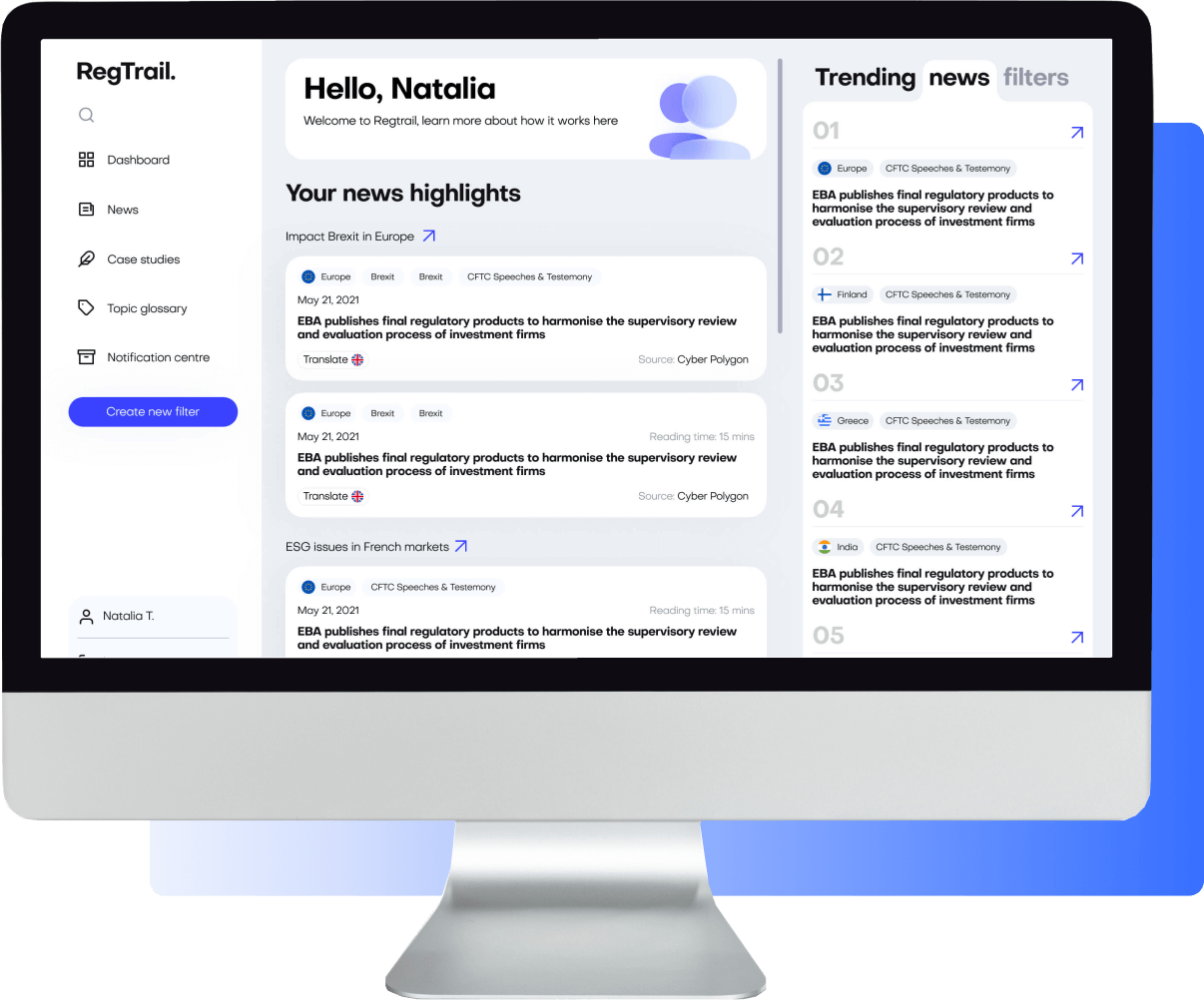 RegTrail Dashboard Mockup