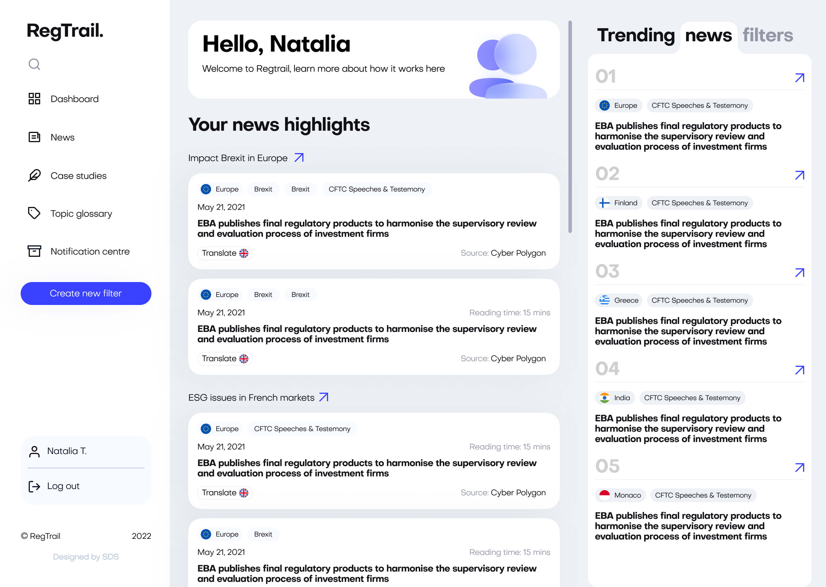 Dashboard + news from onboarding filters